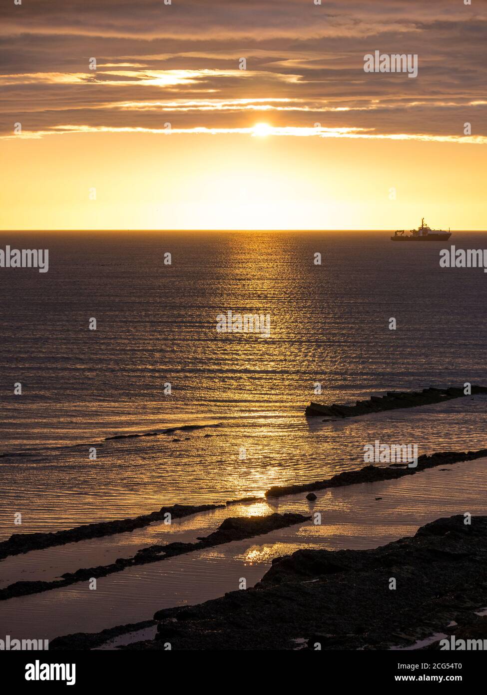 Sunset North Sea, Castle Sands Beach, St Andrews, Fife, Scotland, UK, GB. Stock Photo