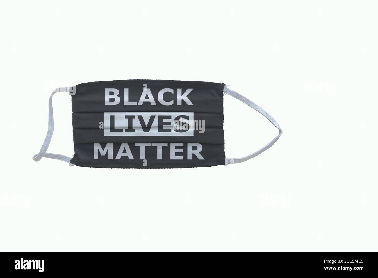 Black Lives Matter flag design Covid-19 pandemic  virus face mask  on a white background with copy space Stock Photo