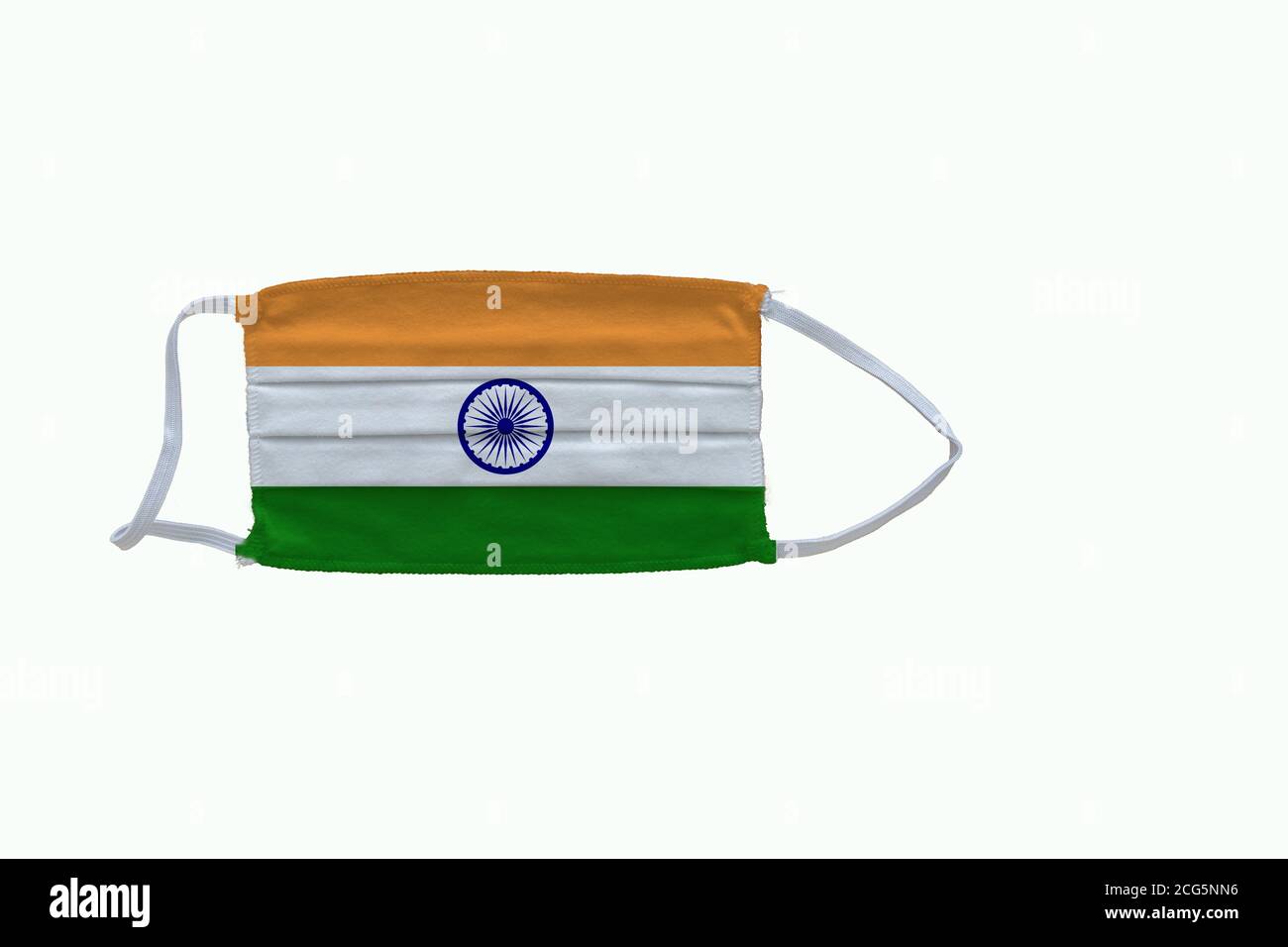 Indian flag design Covid-19 pandemic  virus face mask  on a white background with copy space Stock Photo