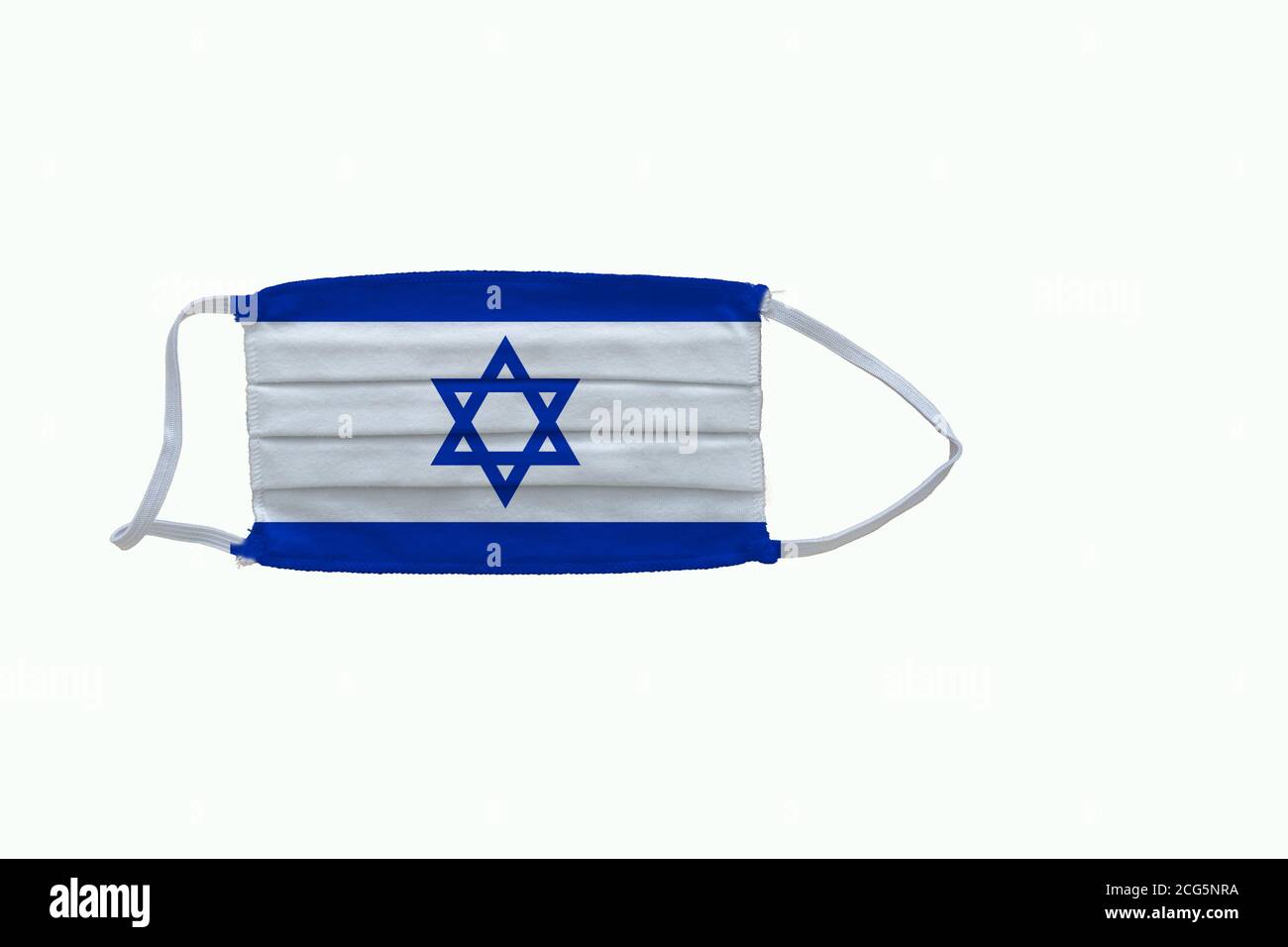 Israeli flag design Covid-19 pandemic  virus face mask  on a white background with copy space Stock Photo