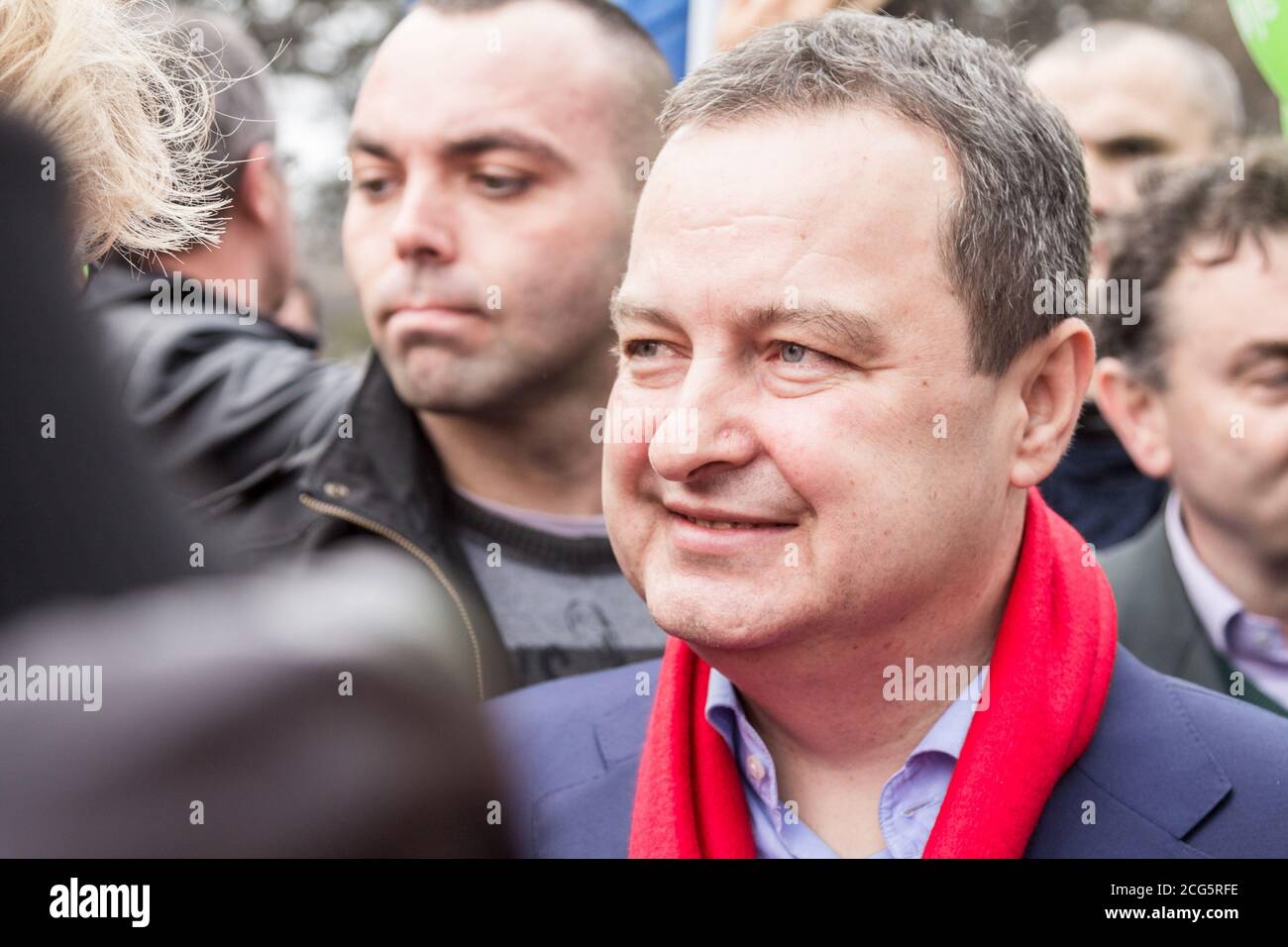 SUBOTICA, SERBIA - MARCH 27, 2016:  Ivica Dacic, Serbian Minister of Foreign Affairs & Leader of the Socialist Party of Serbia holds a speech during t Stock Photo