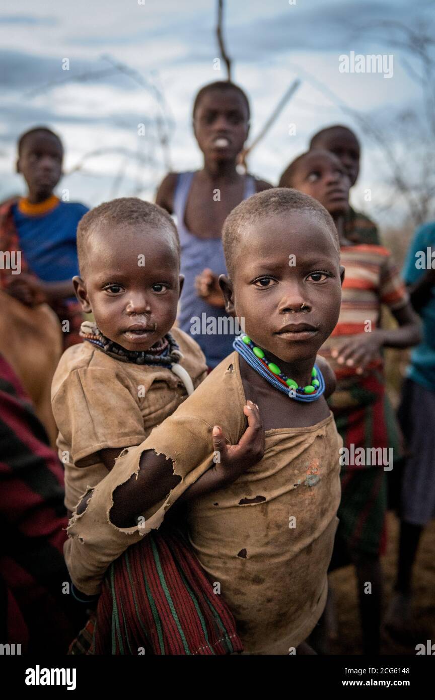 Children of the Karamjong in the remote northeast of uganda Stock Photo