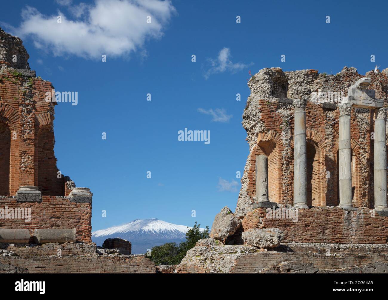 Taormina The Greek Theatre with the Mt. Etna volcano and the City