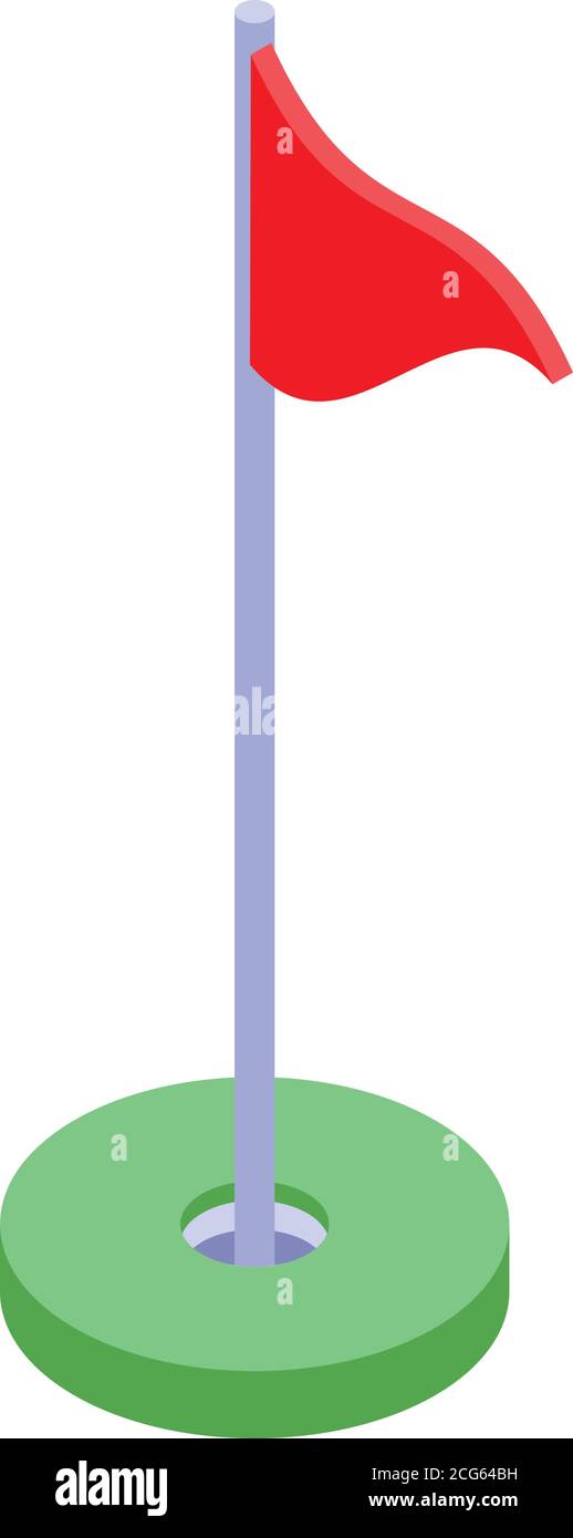 Golf red flag icon, isometric style Stock Vector