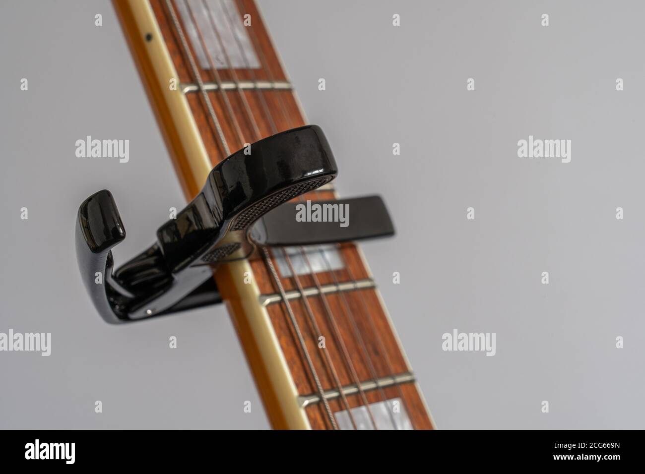 Selected Focus of a Black Srping loaded Capodastra fitted to an