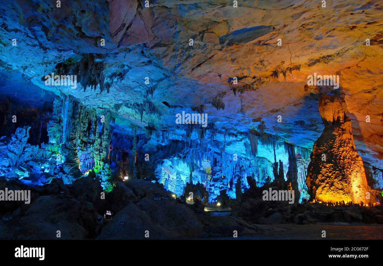 Reed Flute Cave Guilin In Guangxi Province China Colorful Reed Flute Cave Guilin In Guangxi Province China Colorful