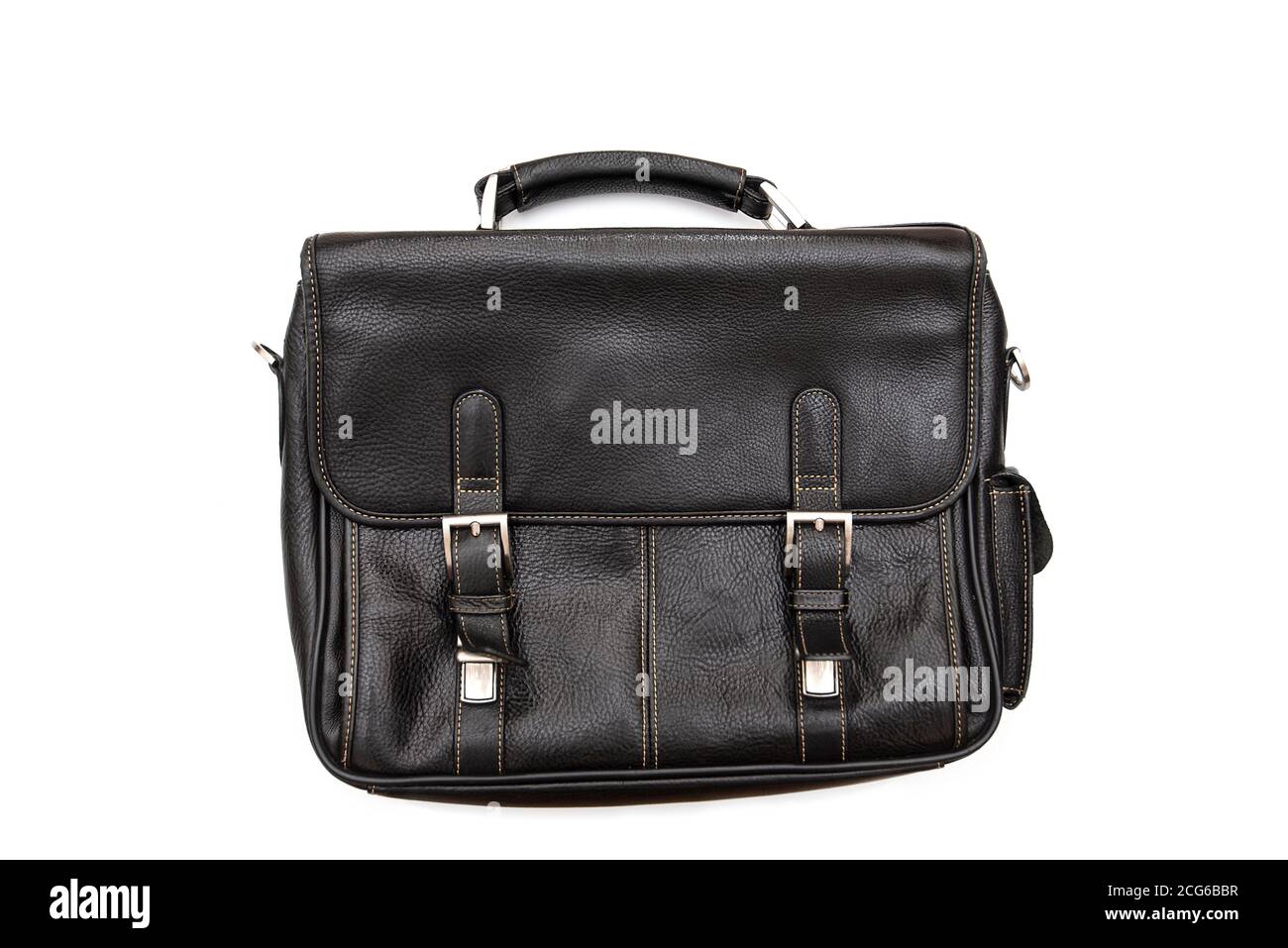 Used vintage leather bag, suitcase briefcase isolated on white Stock