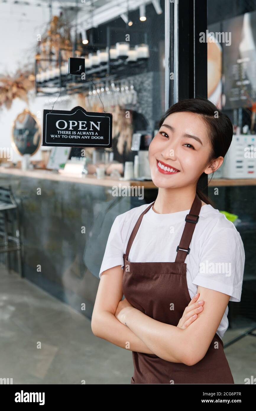 A waitress in a coffee shop Stock Photo