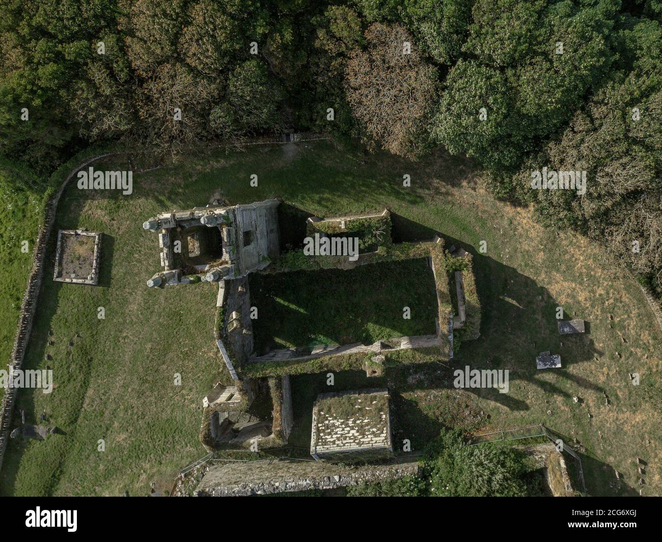 Aerial view of Castle Freke ruins, Rathbarry, Cork, Ireland Stock Photo