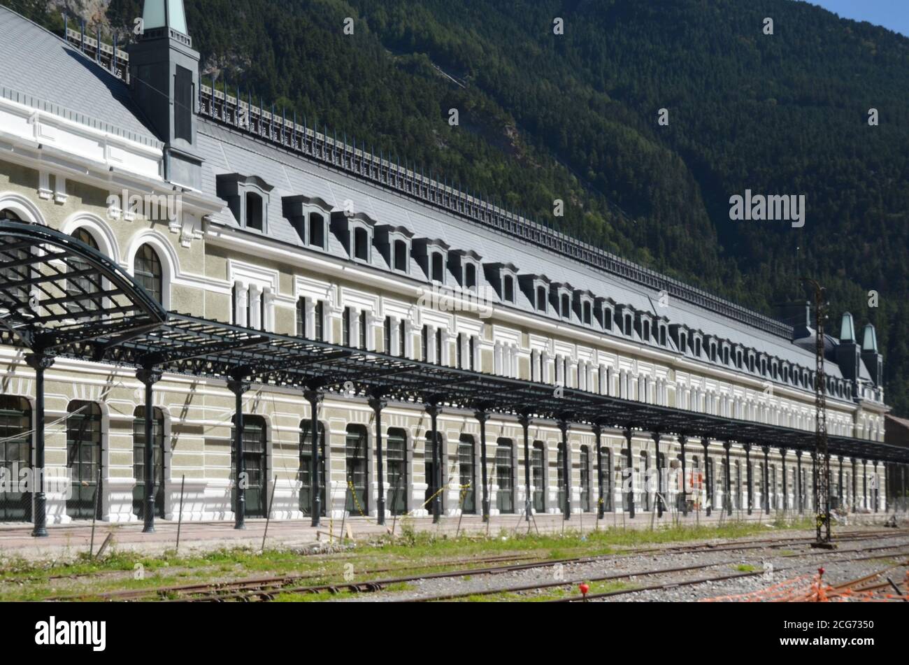 The station of Canfranc, northern Spain, was abandoned for many years. It's now under a major restoration. This station is as big as stations in Paris Stock Photo