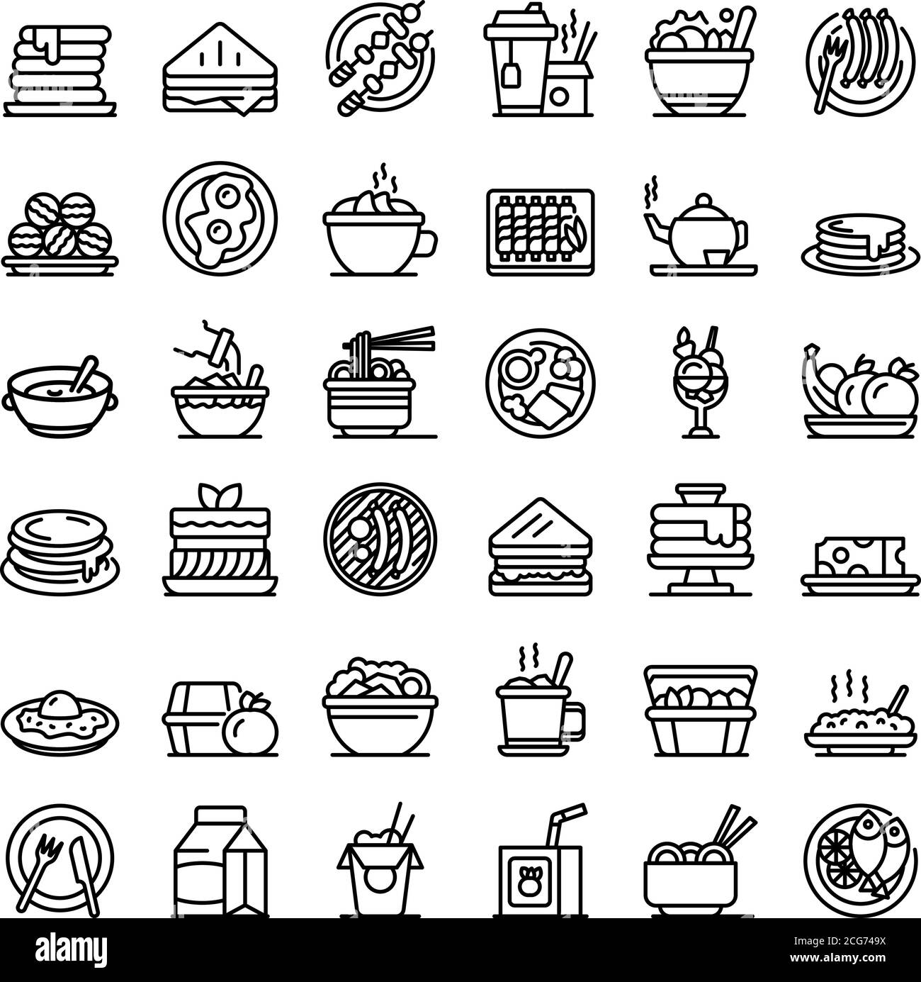 Lunch icons set, outline style Stock Vector