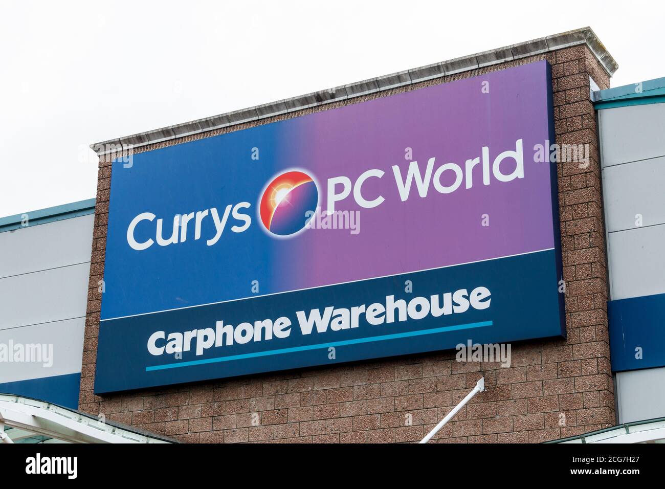 Currys, PC World and Carphone Warehouse sign, Friern Bridge Retail Park, North London, UK Stock Photo