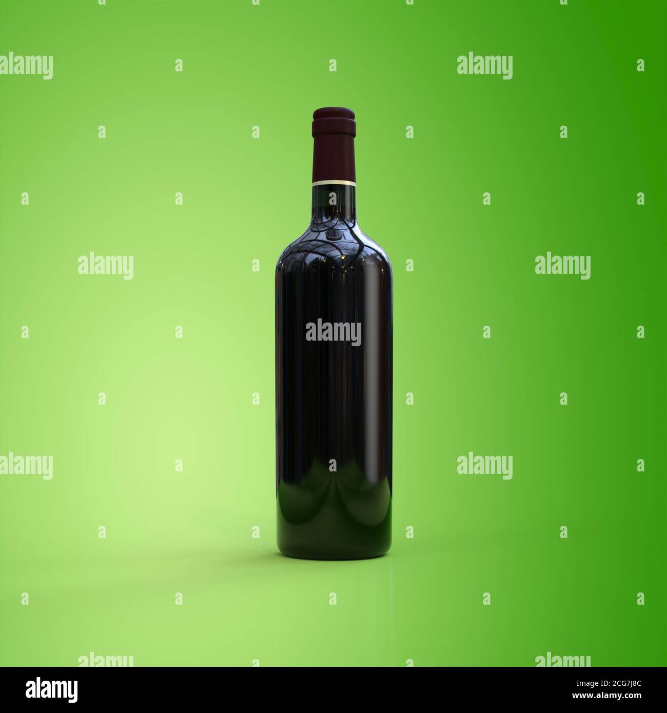 red wine bottle green background 3D rendering Stock Photo