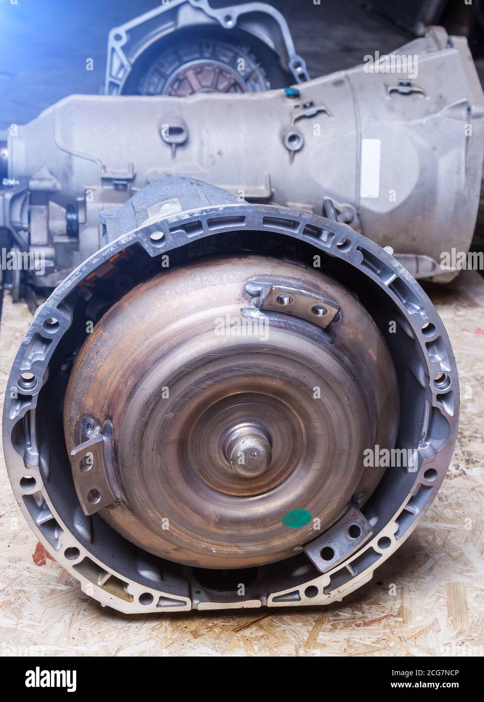 An automatic transmission removed from a car in a car for auto