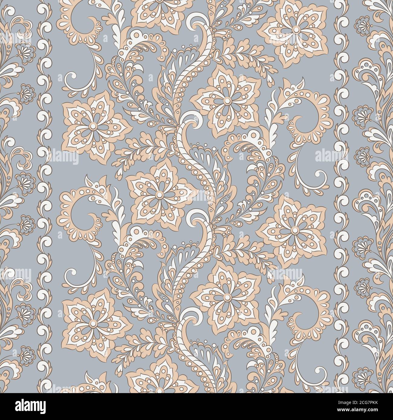 Ffloral seamless pattern in batik style, Vector background Stock Vector