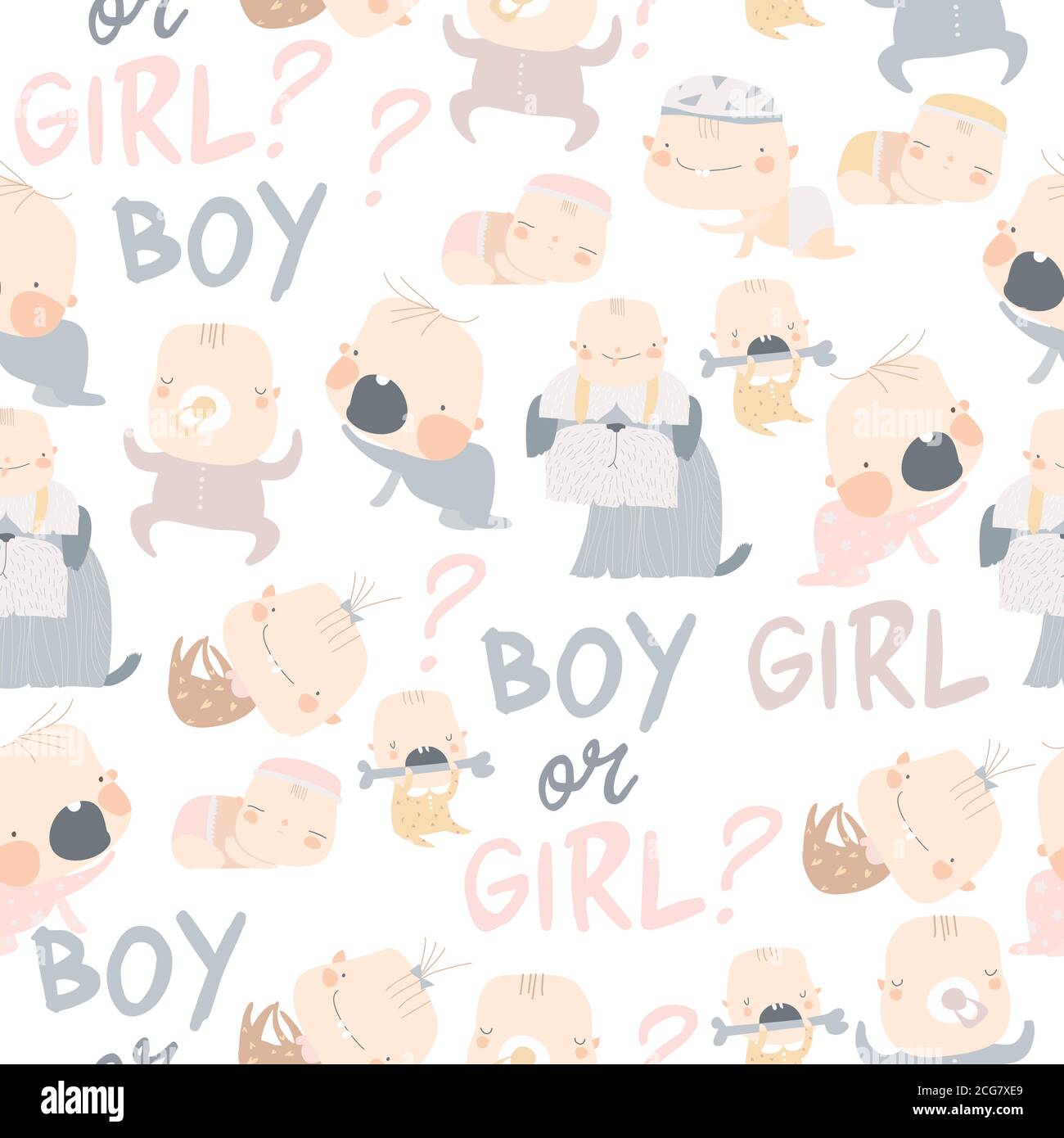 Seamless pattern with cute babies on white background Stock Vector