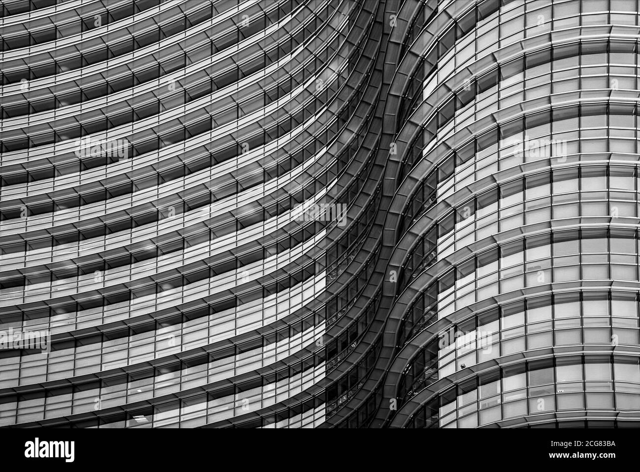 Milan/Italy- July 14, 2016: detail of the modern glass Unicredit tower in new Porta Nuova business district, the tallest skyscraper in Italy Stock Photo