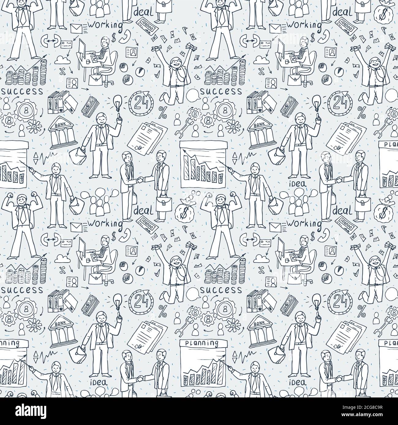 Business People seamless Doodles. Hand drawn Vector pattern Stock Vector