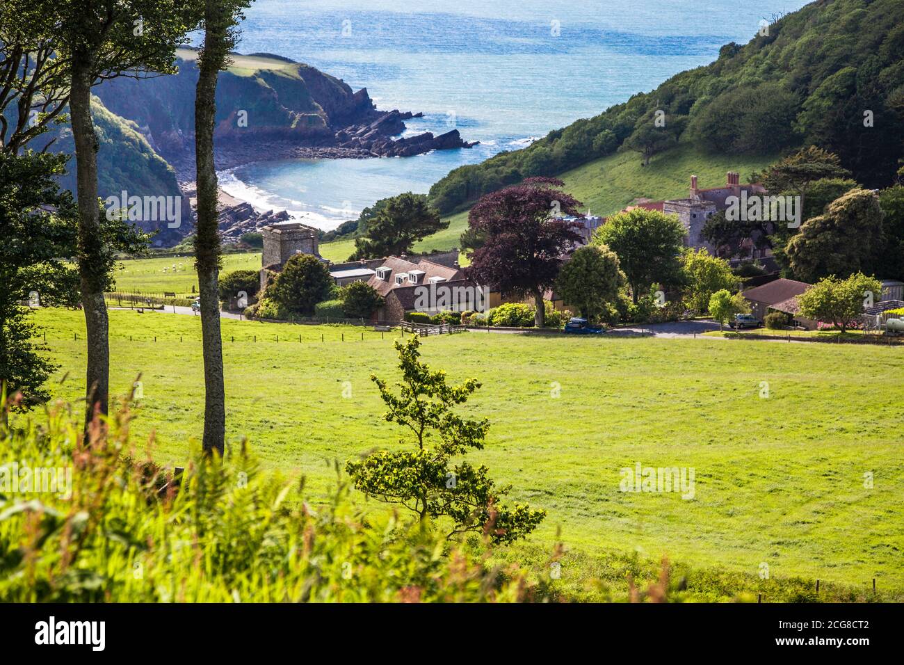 View over Lee Bay near Lynton and Lynmouth, north Devon, England, UK Stock Photo