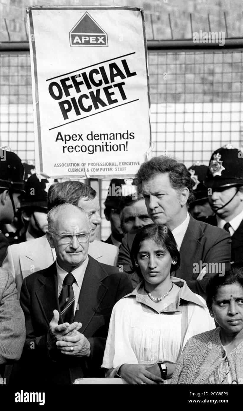 Engineering Union leader Hugh Scanlon, who joined the pickets at the