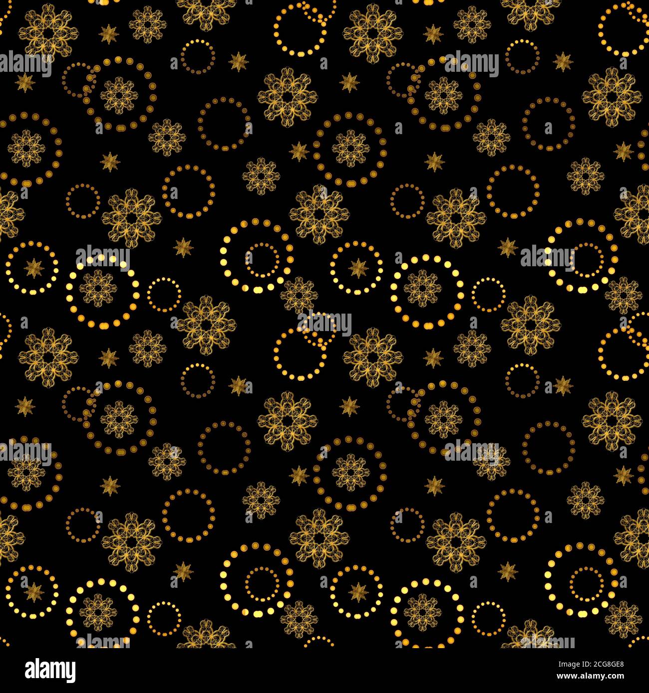 Seamless gold pattern on a black background. Circles, dots and patterns ...