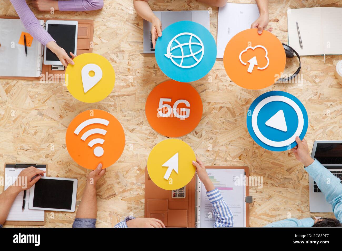 Office workers face to face hand symbol icon Stock Photo