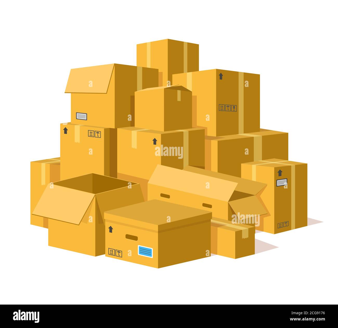 Cardboard boxes pile. Storage delivery cardboard boxes stack, pile of