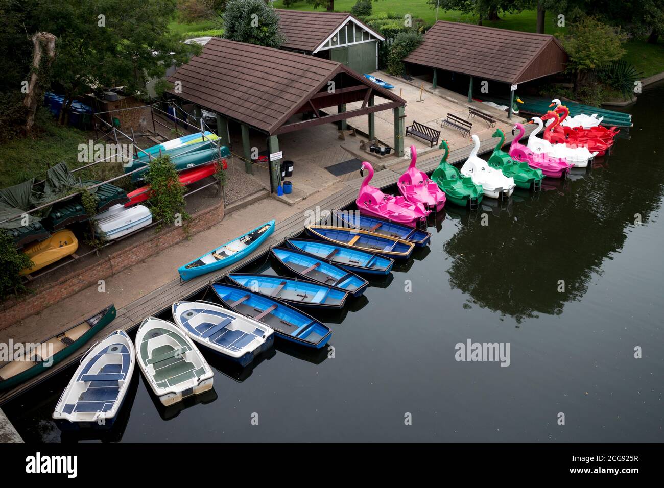 Hire boats at St. Nicholas Park, Warwick, Warwickshire, England, UK Stock Photo