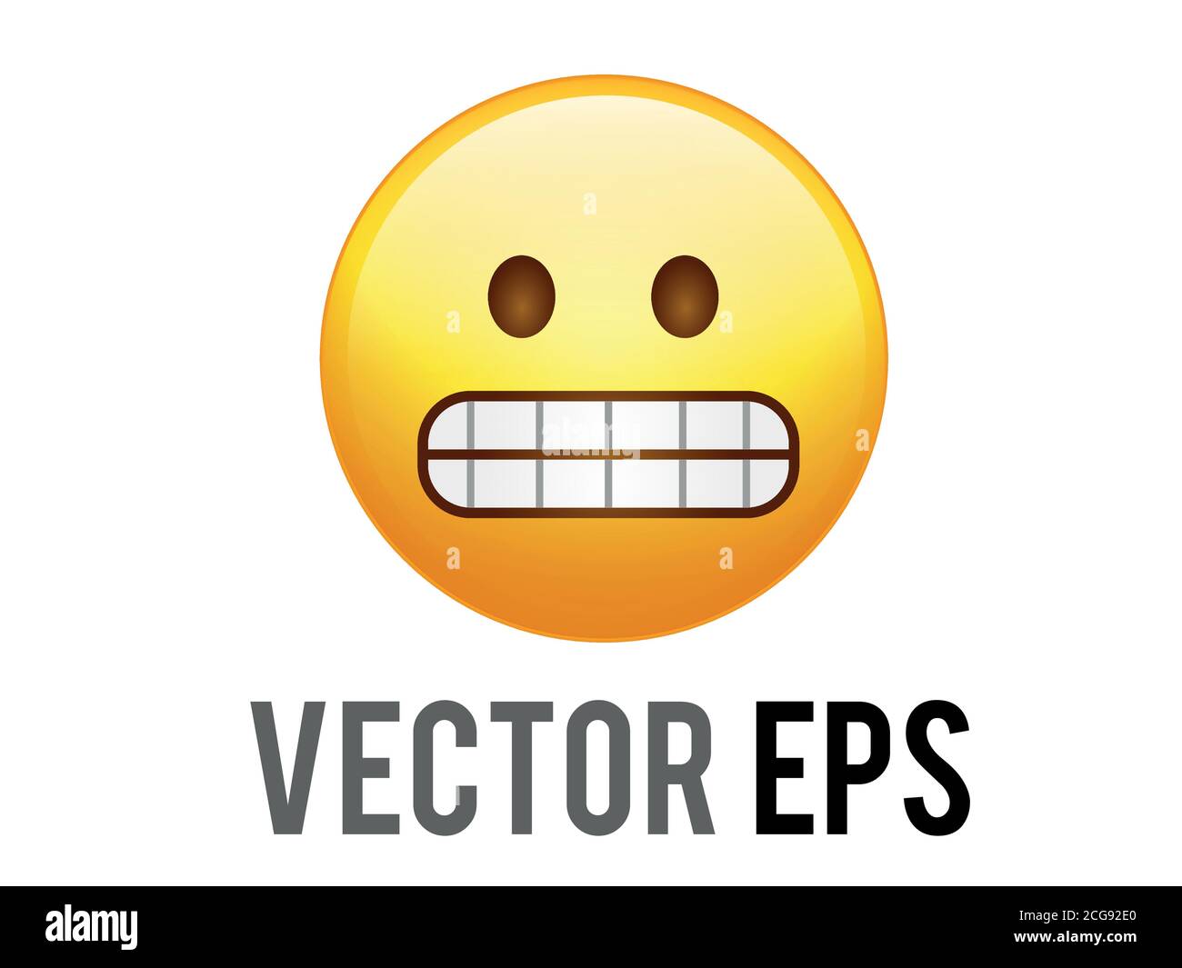 The vector isolated yellow nervous, worried smile face icon with showing teeth Stock Vector