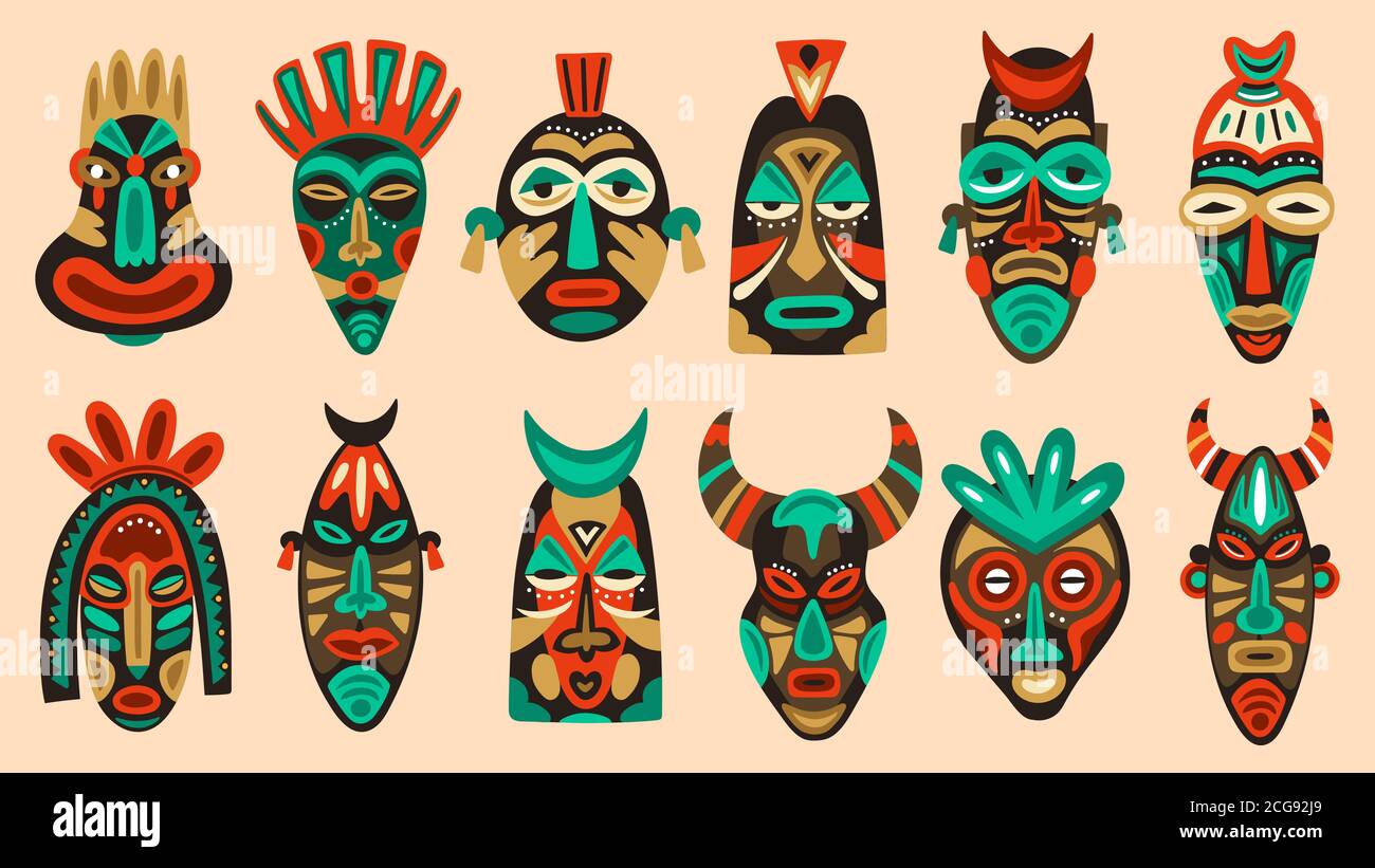 Traditional tribal masks. Ritual african or hawaiian traditional
