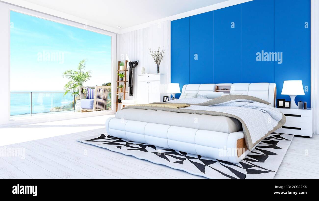 Modern White And Blue Bedroom