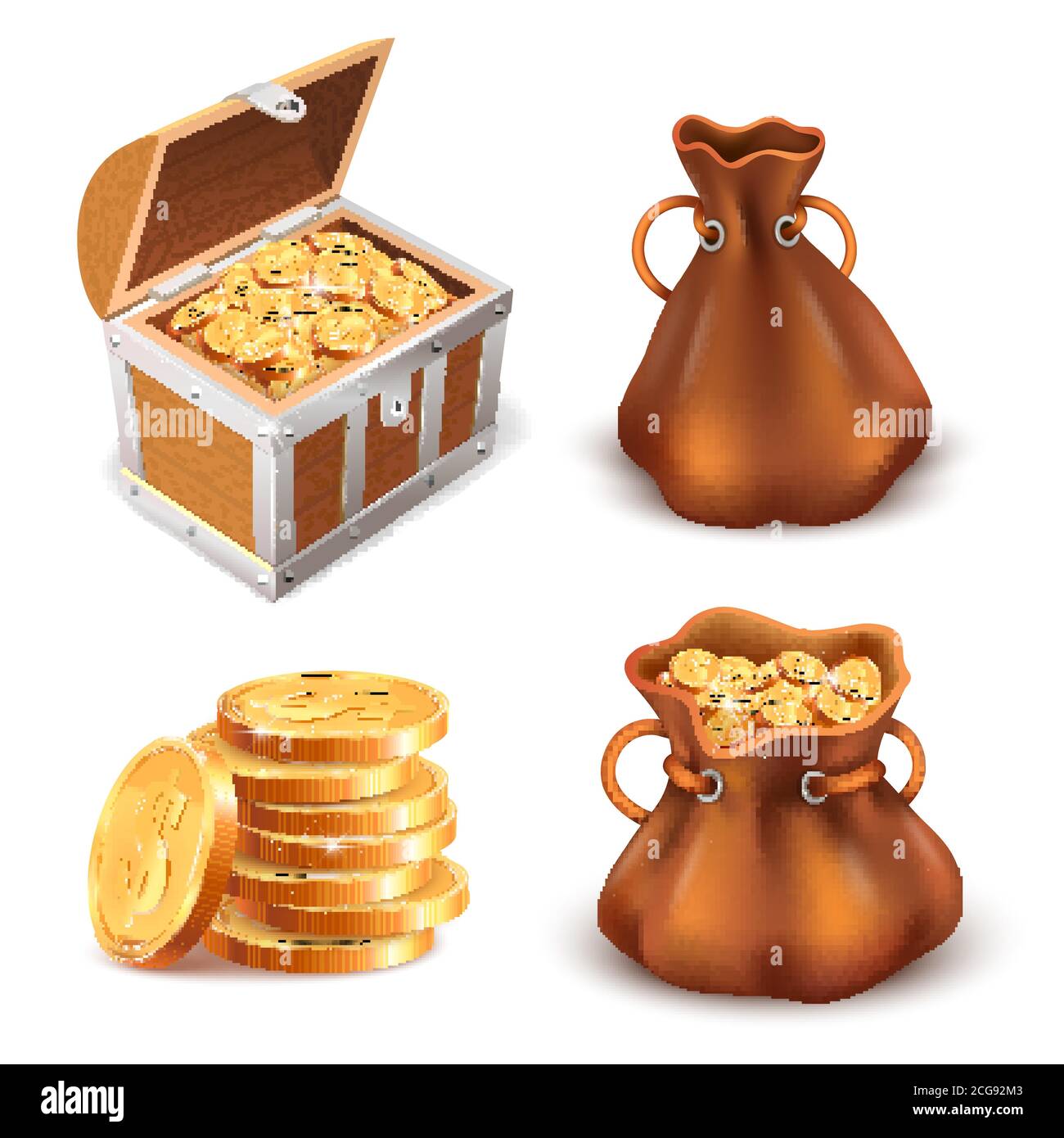 Shiny gold ancient coins in old open wooden chest Vector Image