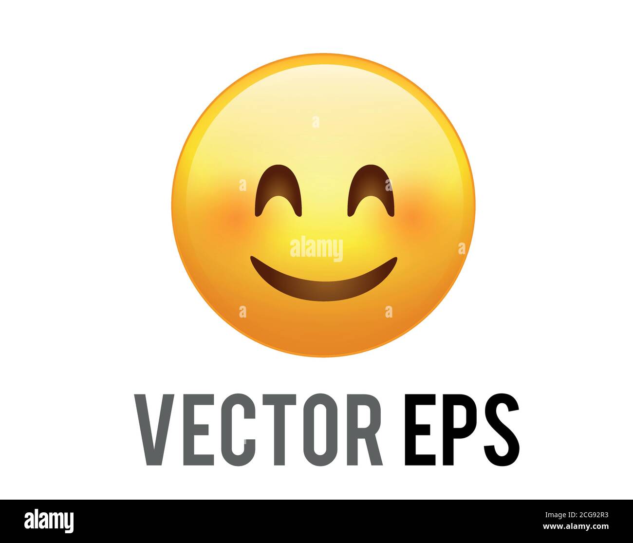 The vector isolated gradient yellow smiley sweet and shy face icon with red cheeks Stock Vector