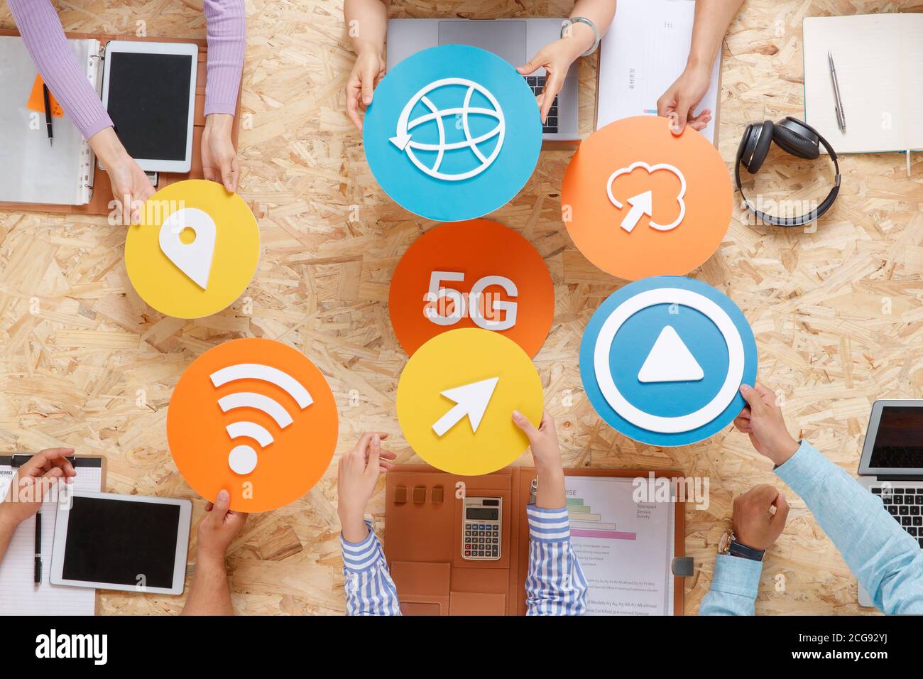Office workers face to face hand symbol icon Stock Photo
