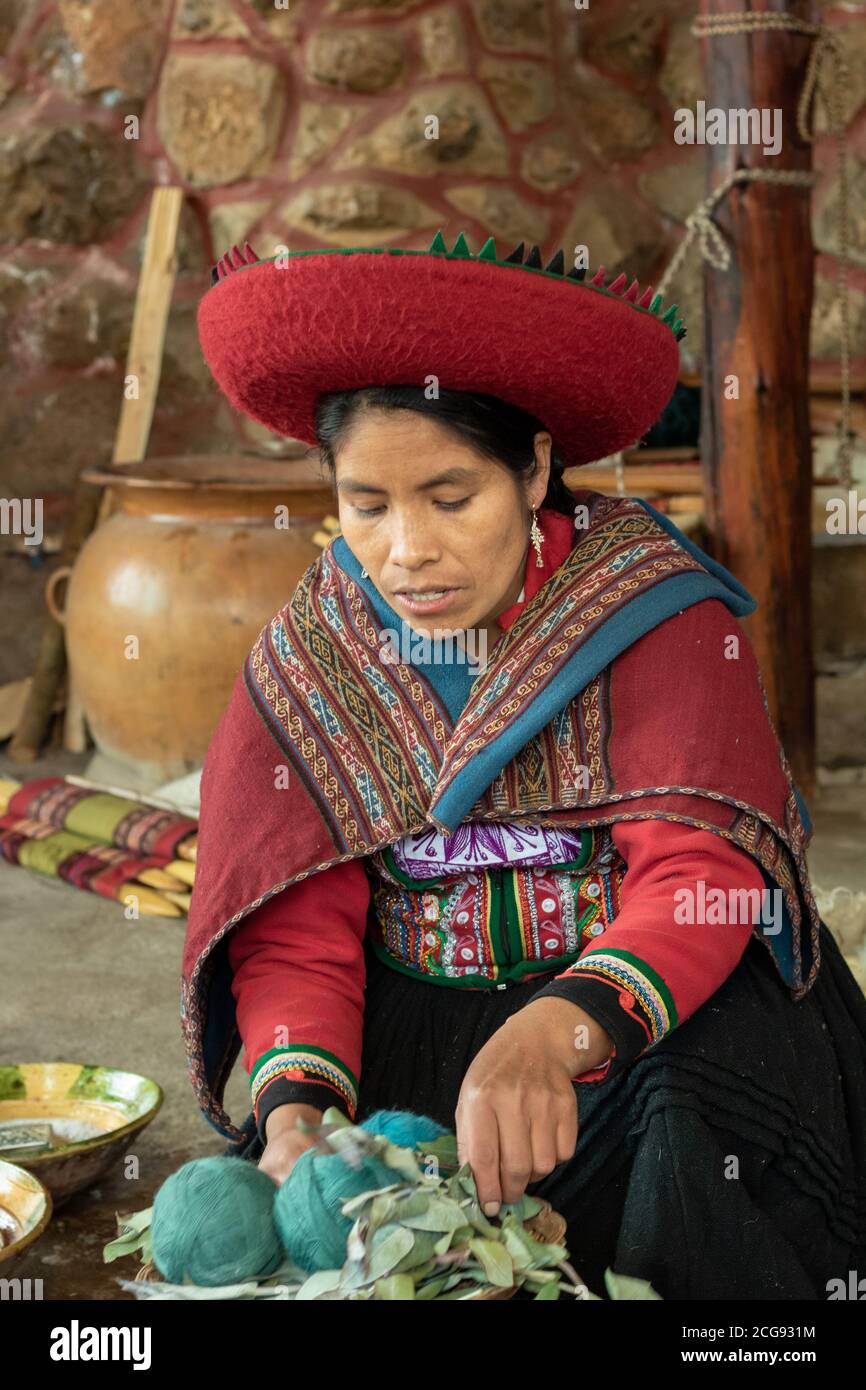 Peruvians wearing typical indigenous clothes on the streets of the historic city centers of Cusco in Peru Stock Photo