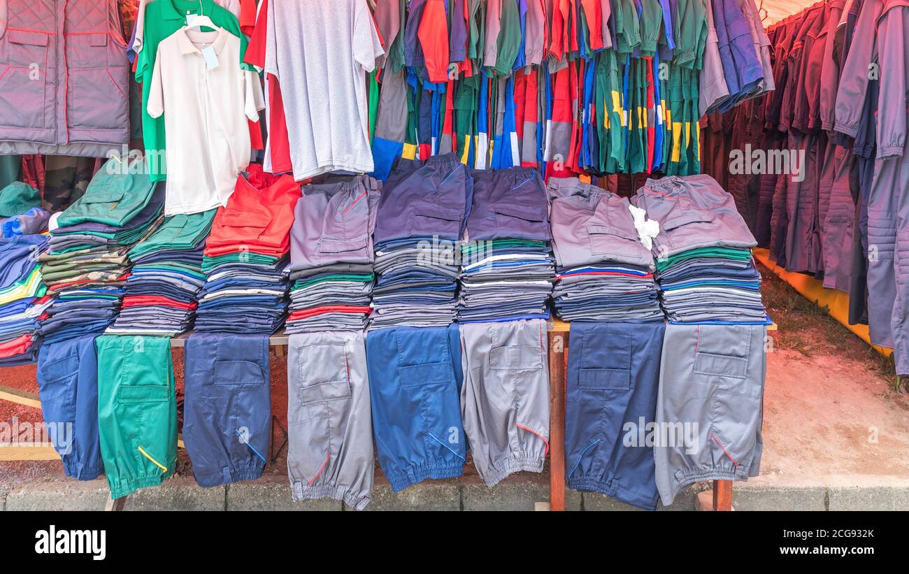 Huge Selection of Work Clothing Pants Gear Stock Photo - Alamy