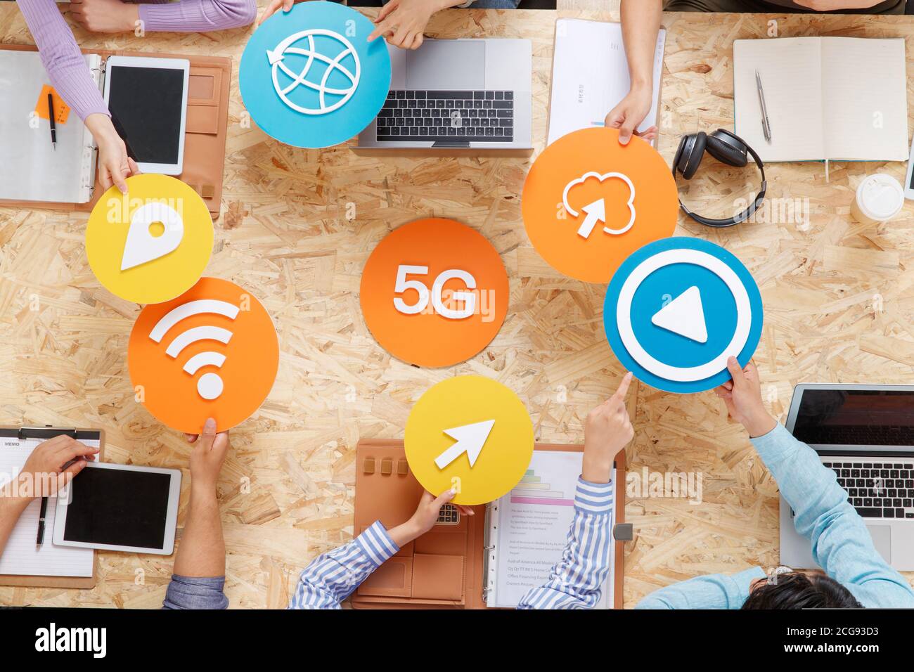 Office workers face to face hand symbol icon Stock Photo