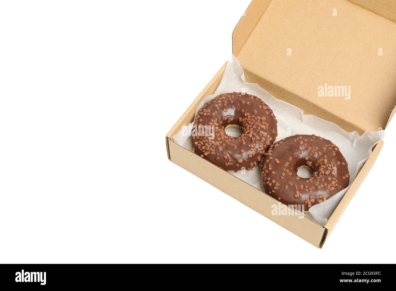 Carton box with donuts isolated on white background Stock Photo - Alamy