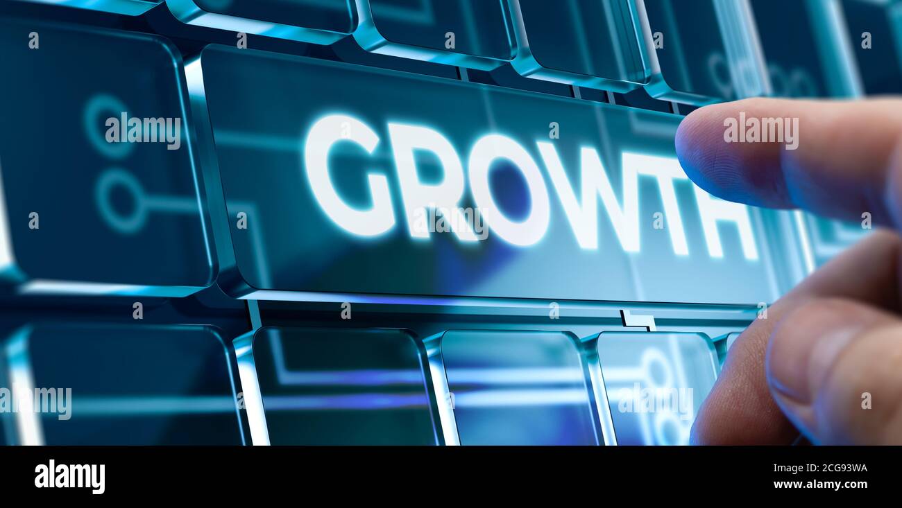 Man Using a Growth System by Pressing a Button on Futuristic Interface