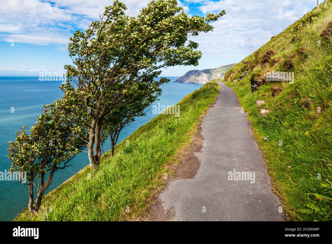 View along the South West Coast Path towards Lynmouth on the North Devon coast. Stock Photo