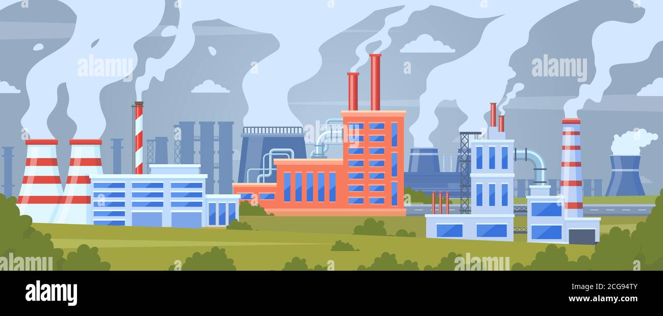 Factory air pollution. Industrial smog pollution, polluted urban ...