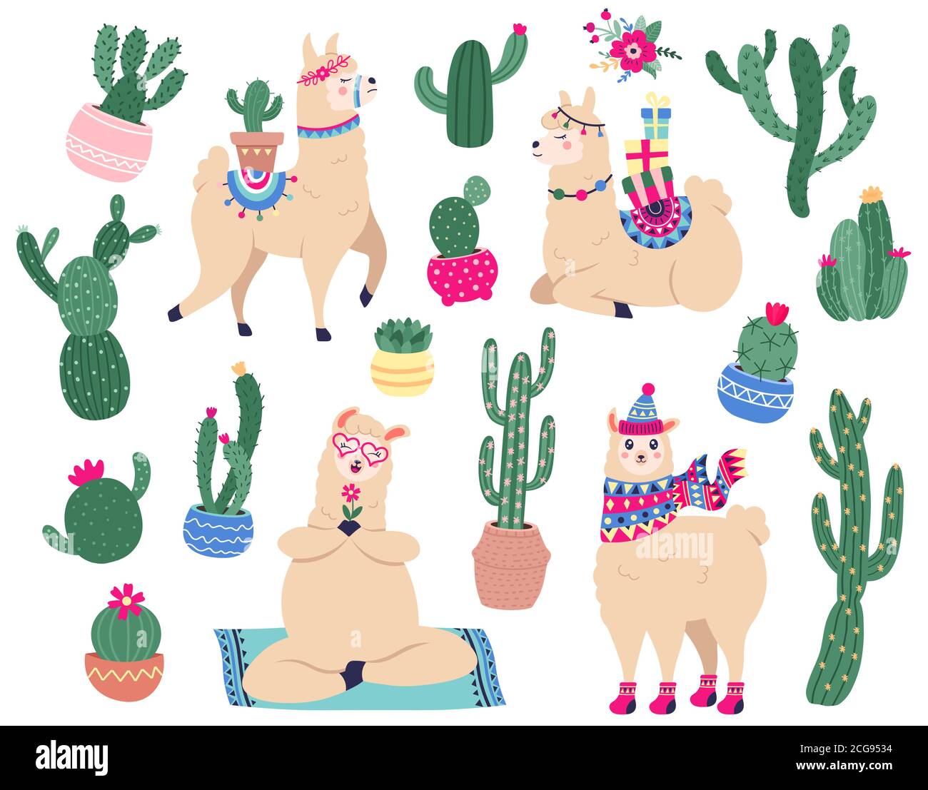 Cute Girl Llama with Cacti Graphic by CaptainCreative · Creative Fabrica