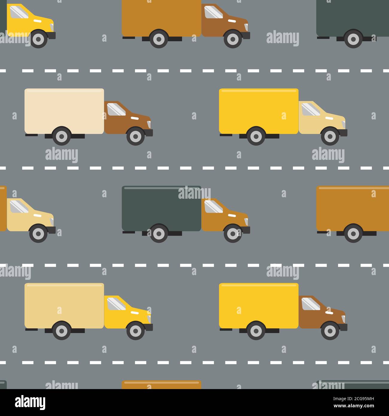 Seamless pattern with trucks on the road Stock Vector