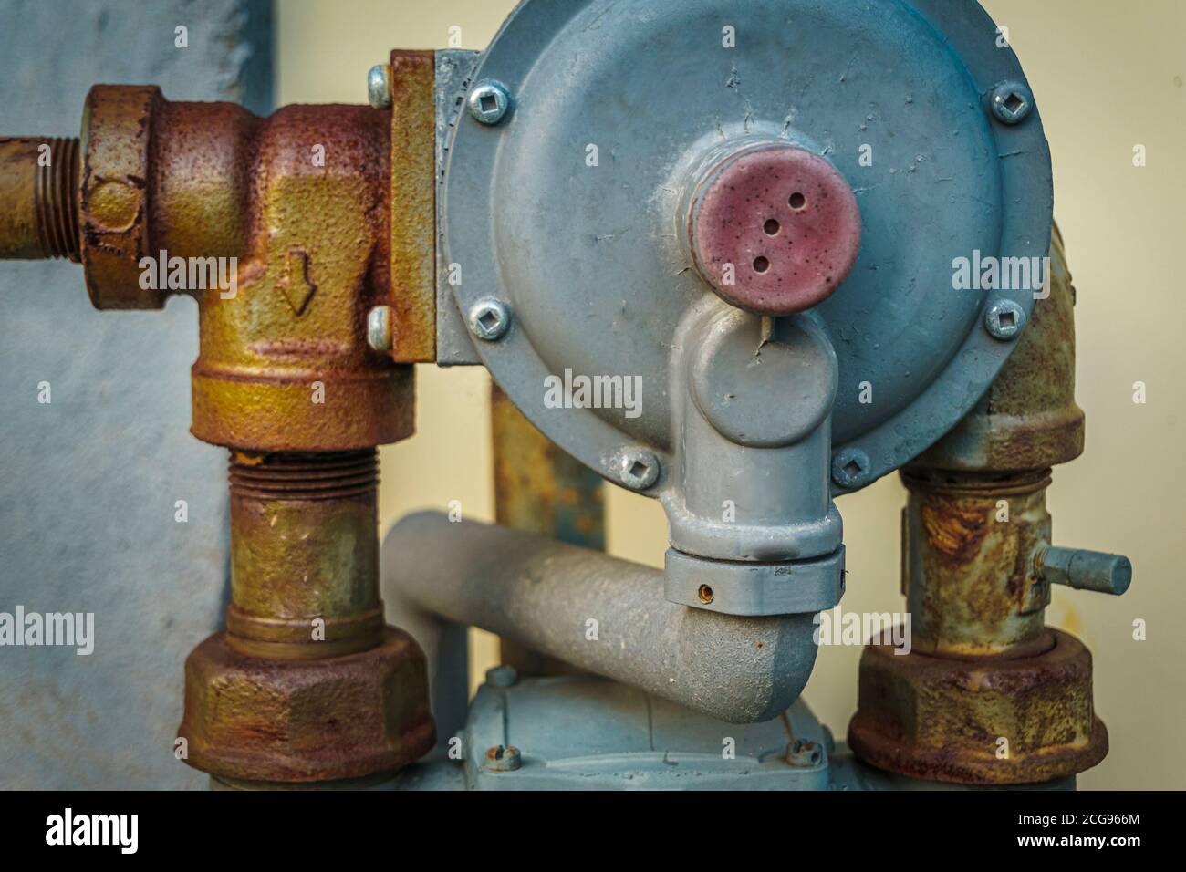 Residential piping for natural gas meter and distribution for domestic consumption Stock Photo
