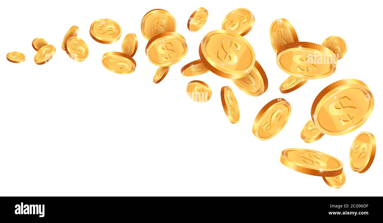 Realistic gold 3d treasure. Golden coins wave, cash coins falling trail, 3D  golden treasure winner prize vector background illustration Stock Vector  Image & Art - Alamy