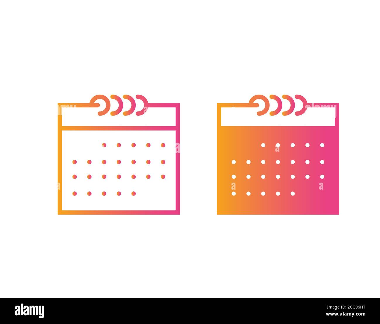 The isolated orange to pink vector colorful calendar thin line icon Stock Vector