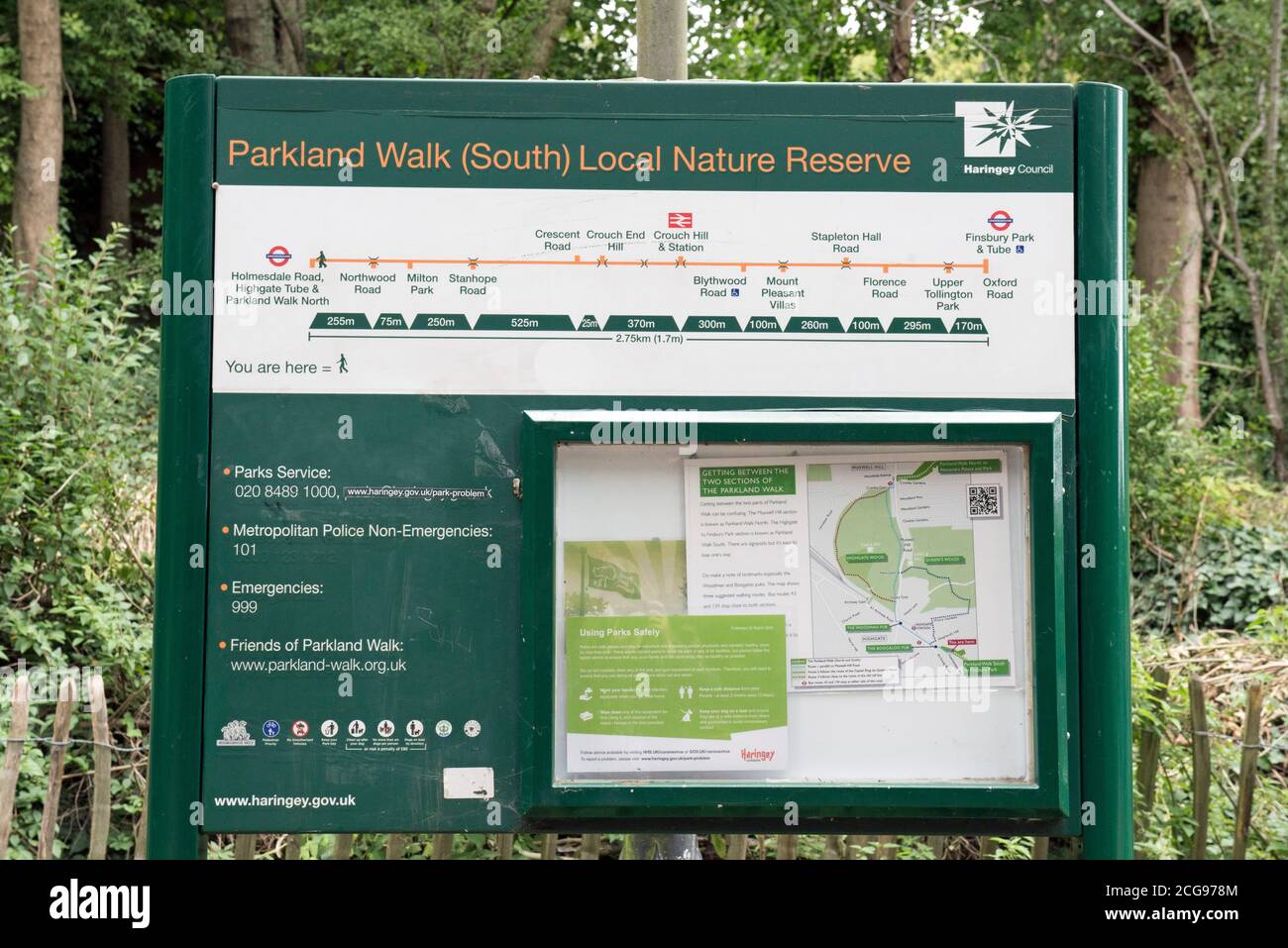 Parkland Walk (South) Local Nature Reserve notice board, London Borough of Harringey Stock Photo