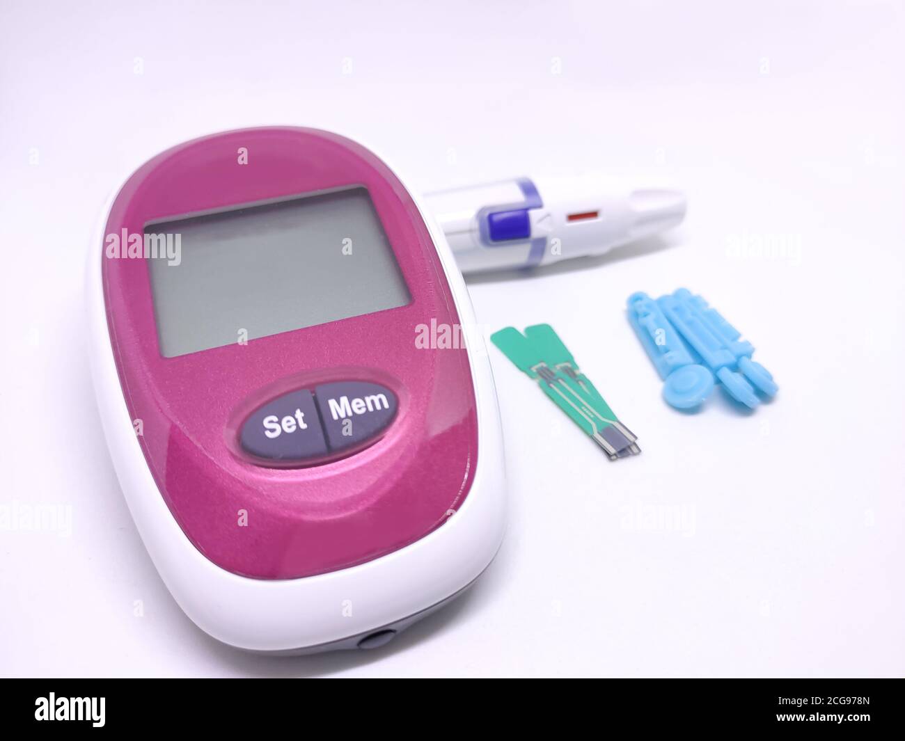 Diabetic set of lancet with spare needles, strips, isolated