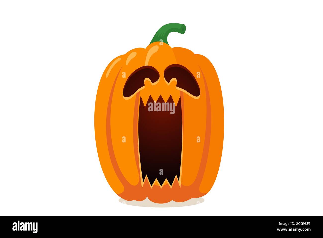 Scary spooky pumpkin jack o lantern with creepy ghost fear screaming ghost face. Traditional happy halloween holiday celebration horror decoration evil symbol. Flat vector illustration isolated Stock Vector
