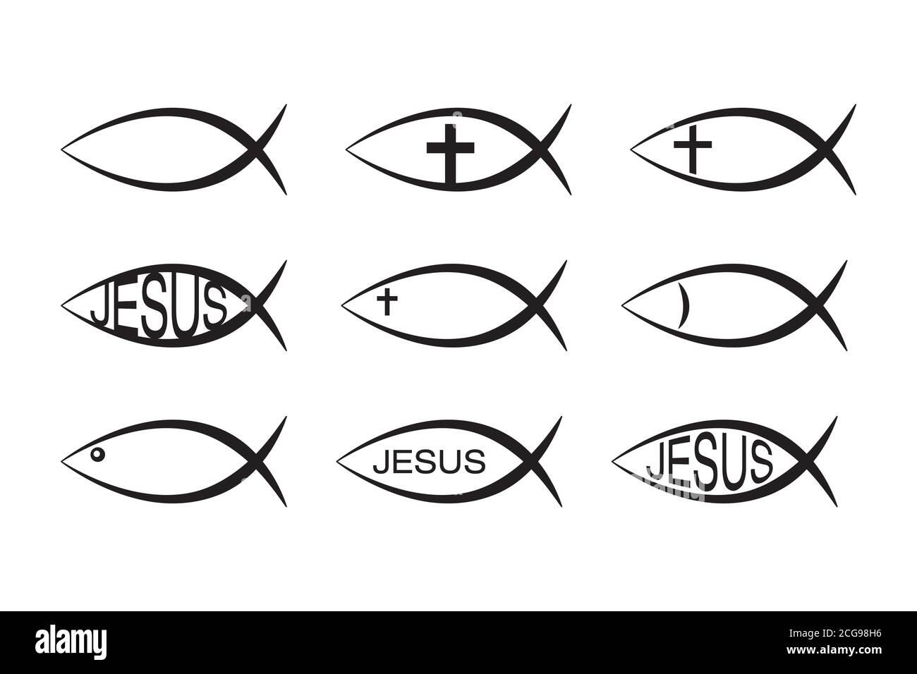 Set Of Jesus Fish Icons Christian Ichthys Fish Symbol Icon Stock